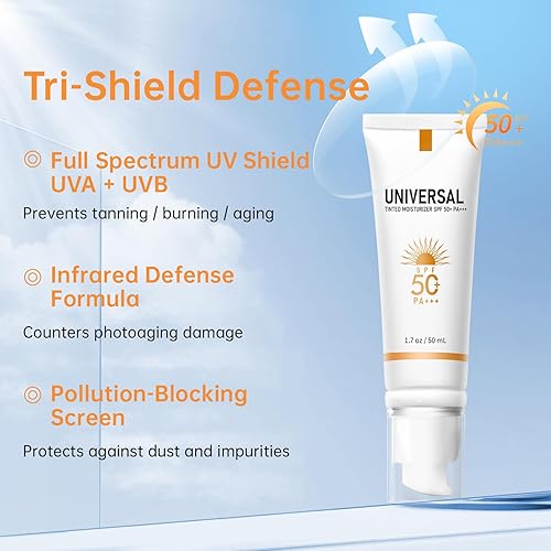 Miniatura 2 de Protector solar teñido para la cara SPF 50, humectante con tinte y SPF, resistente al sudor, sin aceite y sin residuo blanco, amplio espectro