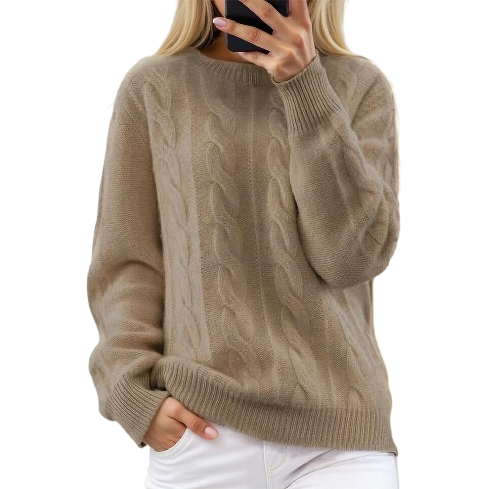 Turtleneck Sweater for Womens Cable Knit Sweater High Neck Long Sleeve Pullover Casual Fall Winter Jumper Knitwear