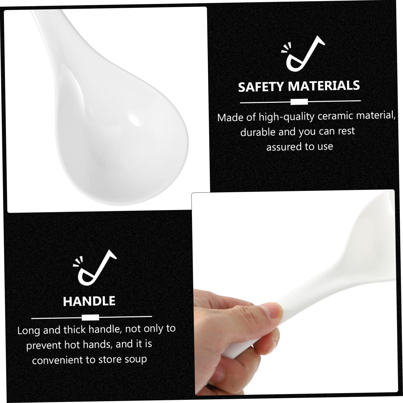 Homoyoyo Cuillères à Soupe en Céramique Blanche Manche Long et Épais, Porcelaine Fine et Lisse, Faciles à Nettoyer, Maison Hôtels, Lot de 2 Pièces