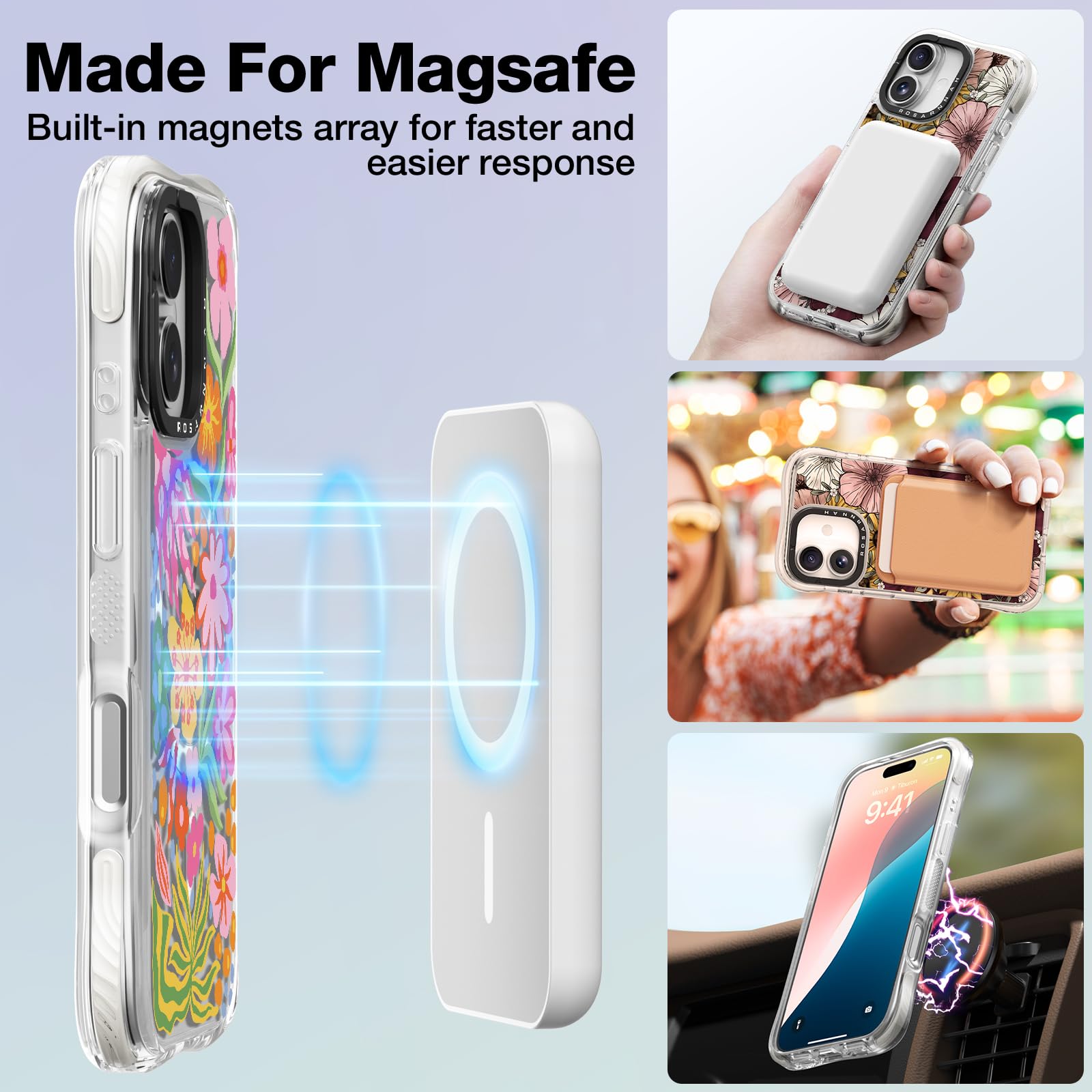 Rosarnnah Bonita funda para iPhone compatible con Magsafe - Protección contra caídas de grado militar de 20 pies a prueba de golpes - Divertido diseño de flor de la pasión para iPhone (6.1 pulgadas