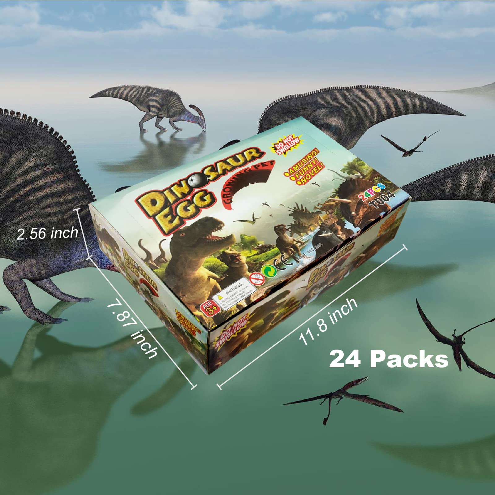 Paquete de 24 huevos de dinosaurio para incubar huevos de dinosaurio que crecen en grietas de agua con colores surtidos para cestas de caza de juguetes de caza, regalos de cumpleaños y Pascua, 8