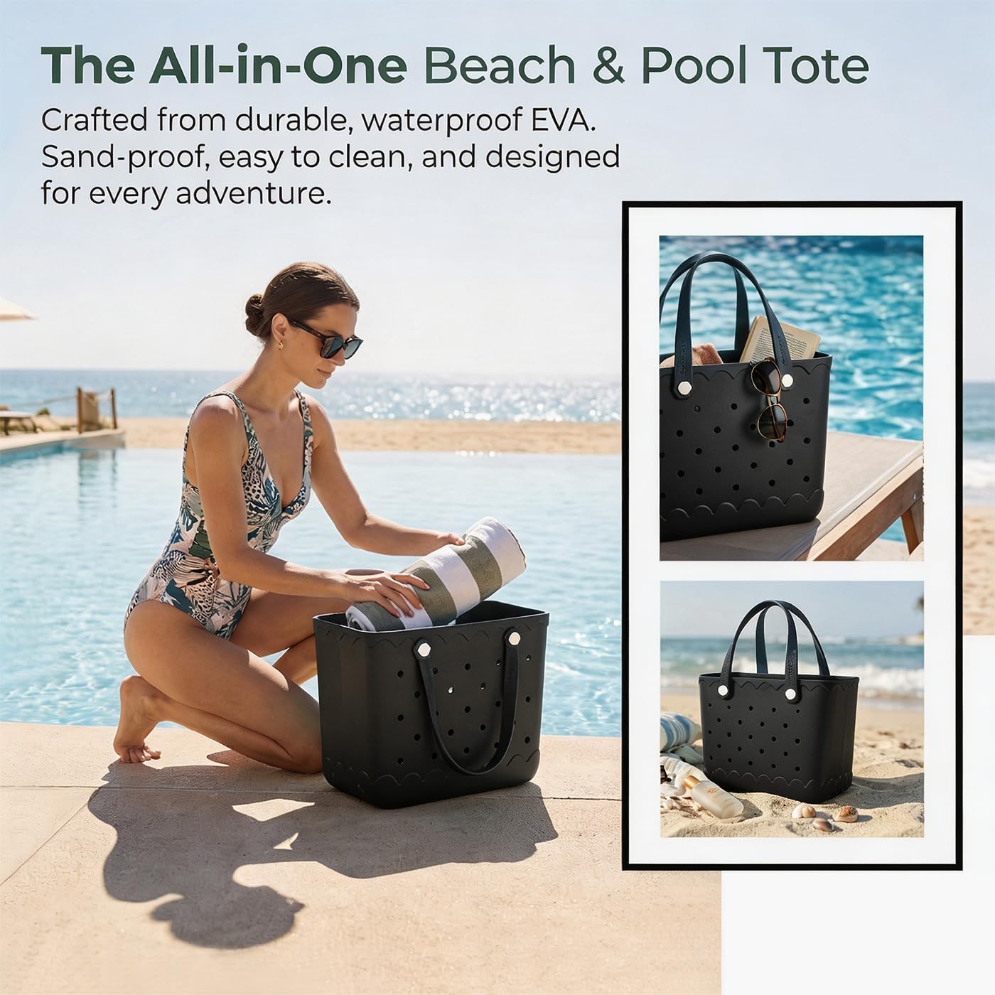 Rubber Beach Bag Waterproof Durable Large Tote Bag for Beach Sports Pool Swim Travel EVA Tote | Waterproof
