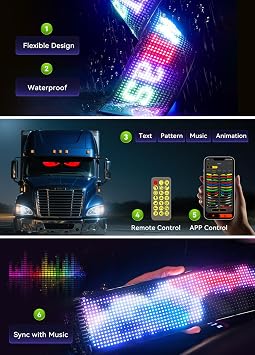 Led Sign for Car Windshield, Programmable LED Scrolling Flexible Screen Digital Display, APP Control, Advertising LED Sign with Remote, DIY Pattern Animation (Black, 3x7)