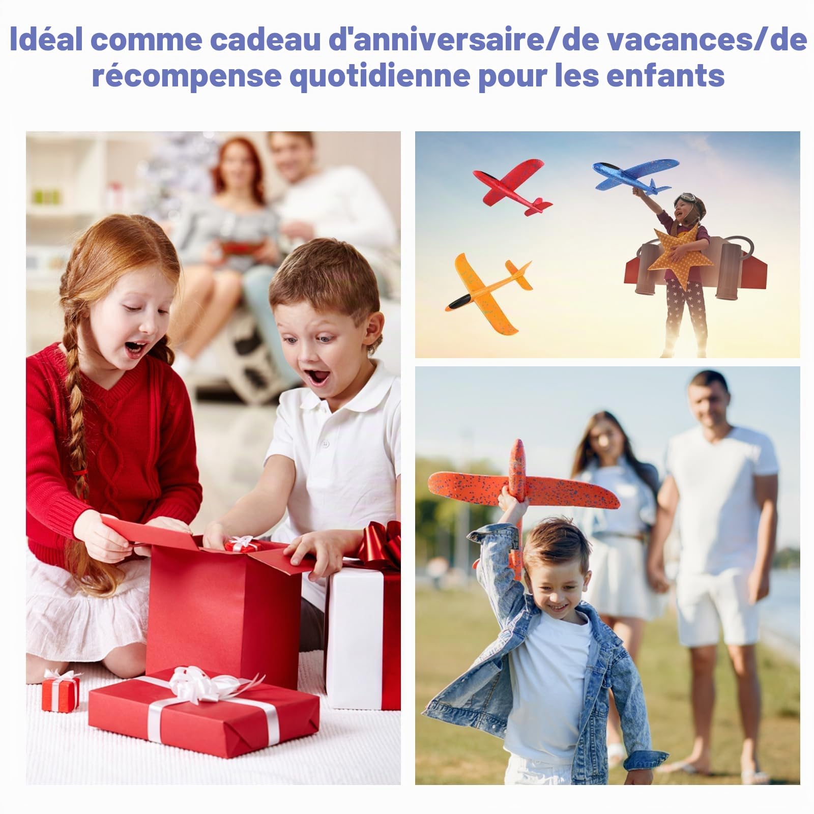 TOSAVGA 4 Pièces Avion Polystyrène Planeur Enfants 38cm, Avion Jouet Enfant, Volant Maquette Avio Jouets Plane Main Lancer pour Enfants et Adultes