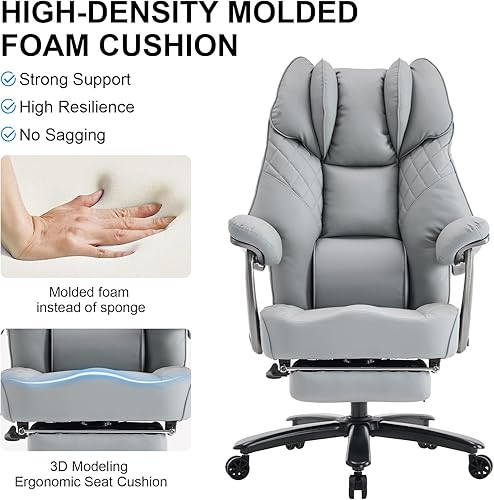 Miniatura 7 de Silla de oficina grande y alta de 400 libras, asiento ancho, silla de oficina ejecutiva resistente con reposapiés, respaldo alto, sillas de