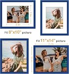Vittanly 11x14 Picture Frame, Engineered Wood with Shatter Resistant Plexiglass, Display Pictures 8x10 with Mat or 11x14 without Mat, Photo Frame for Wall Mounting, Blue, 1 Pack