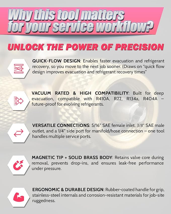 Herramienta de extracción de núcleo de válvula HCPRO HCEVCK538 5/16" Hembra x 3/8" Macho miniatura 4