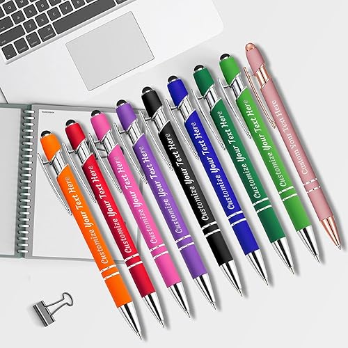 Miniatura 5 de Bolígrafos personalizados con nombre, paquete de 30 bolígrafos personalizados a granel, bolígrafo de tinta negra grabada con punta de lápiz óptico