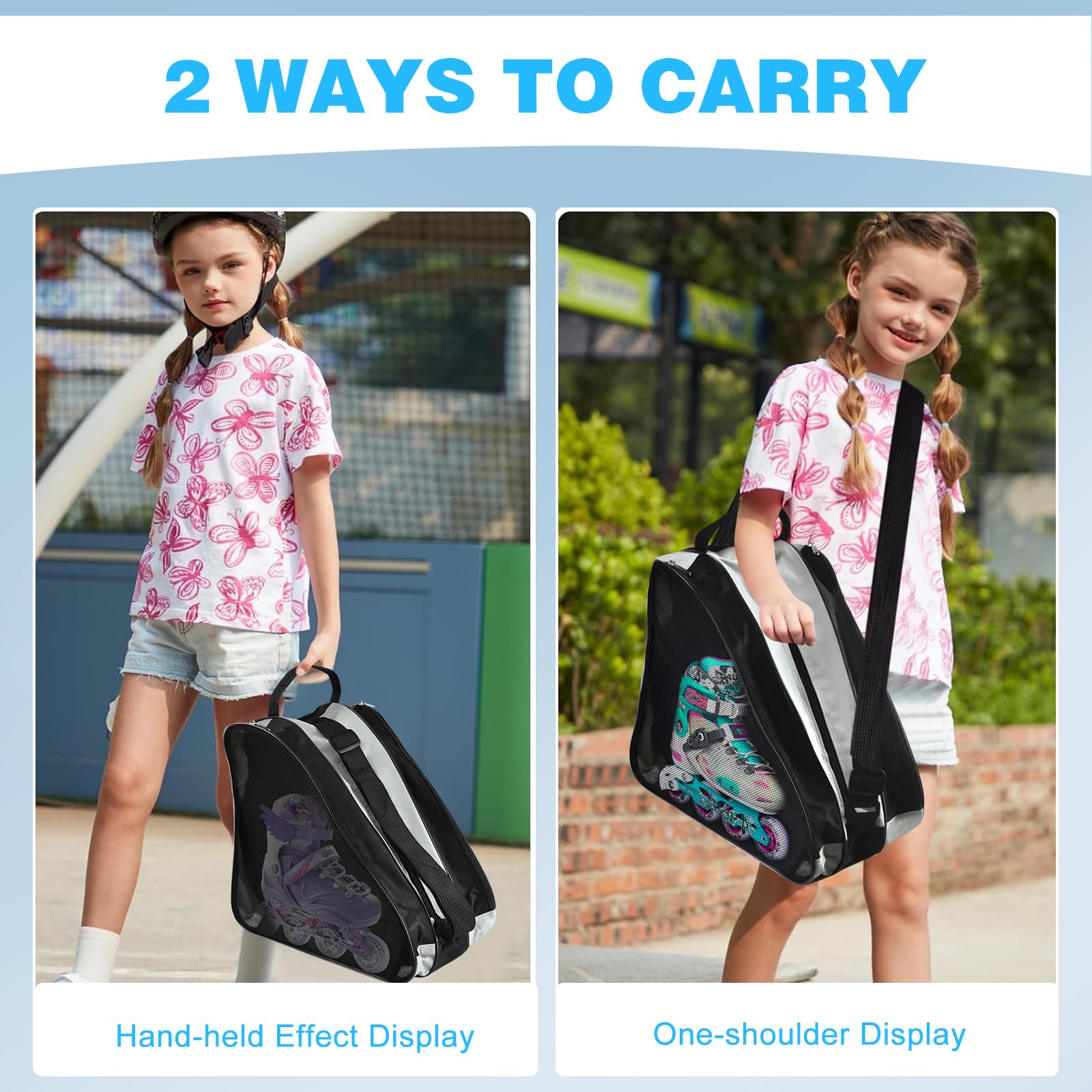 Borsa per Pattini a Rotelle Borsa Porta Pattini Ghiacci Borse per Pattini in Linea in Tessuto Oxford Borse per Pattinaggio a Rotelle con Tracolla Regolabile per Uomo e Donna, Grigio