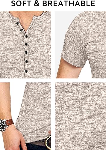 Miniatura 5 de KUYIGO Camisas Henley para hombre, estilo casual, elegante, básica, de manga corta, ligera, a la moda