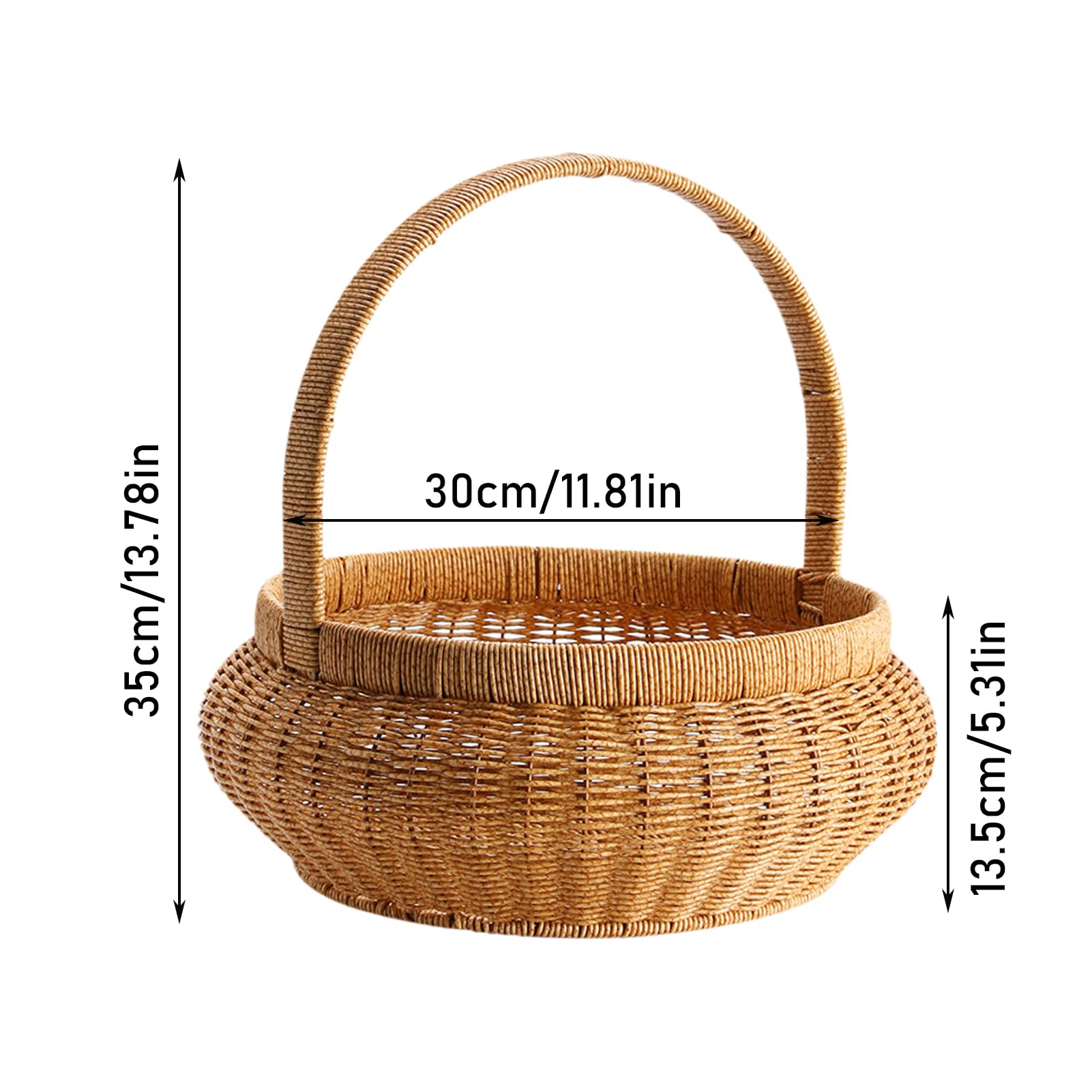 Woven Flower Basket - Organizer Na Żywność Z Wikliny Z Rączkami - Imitacja Rattanu Okrągły Pojemnik Dekoracyjny Do Przechowywania | Na Owoce Warzywa Chleb Serwowanie Dom Stół Piknik