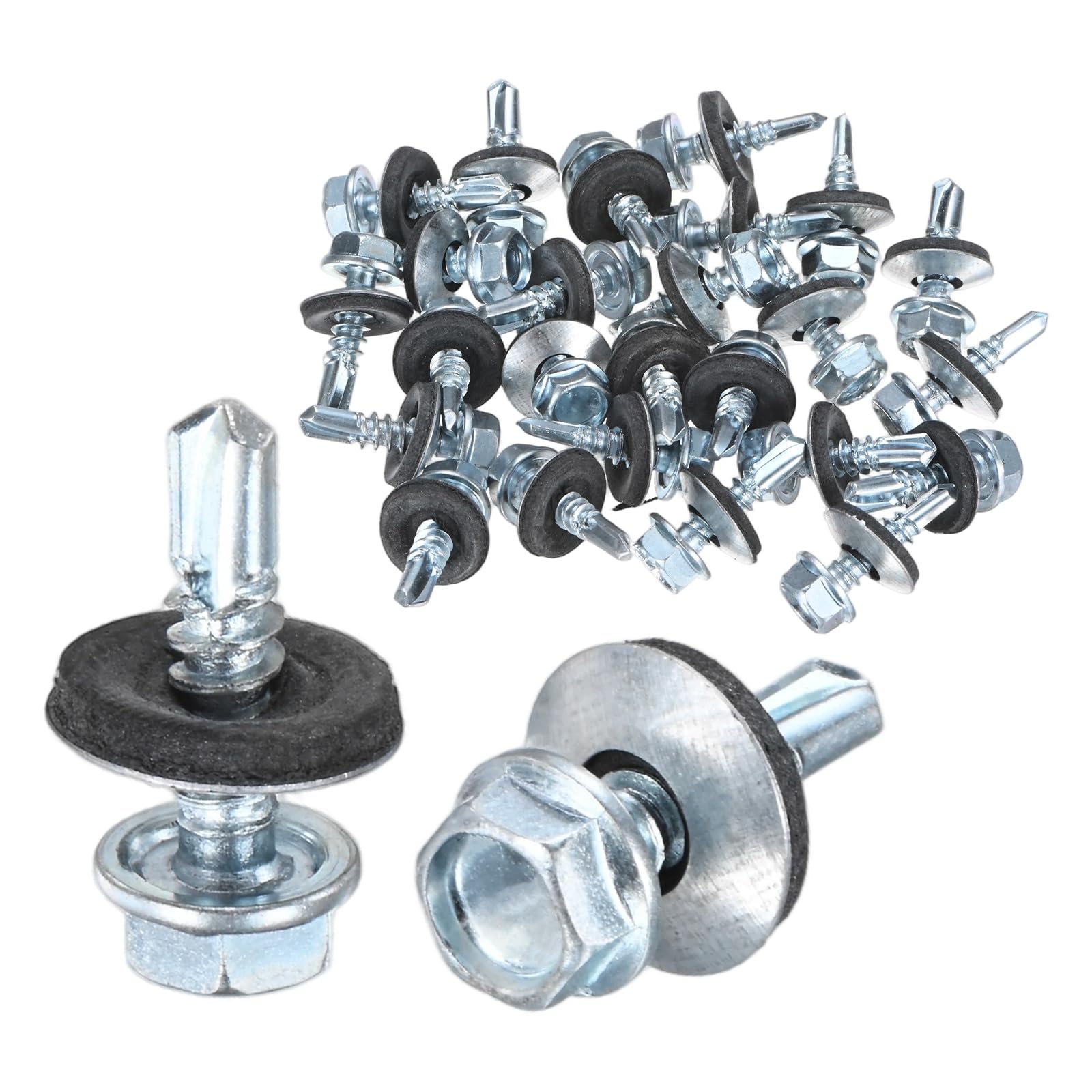 M METERXITY 25-Pack Self Drilling Screws with Rubber Washer ST4.8 x 19mm Zinc Plated Carbon Steel Hex Head Self-Tapping Screws for Metal Roofing/Siding Panels/Steel Structures