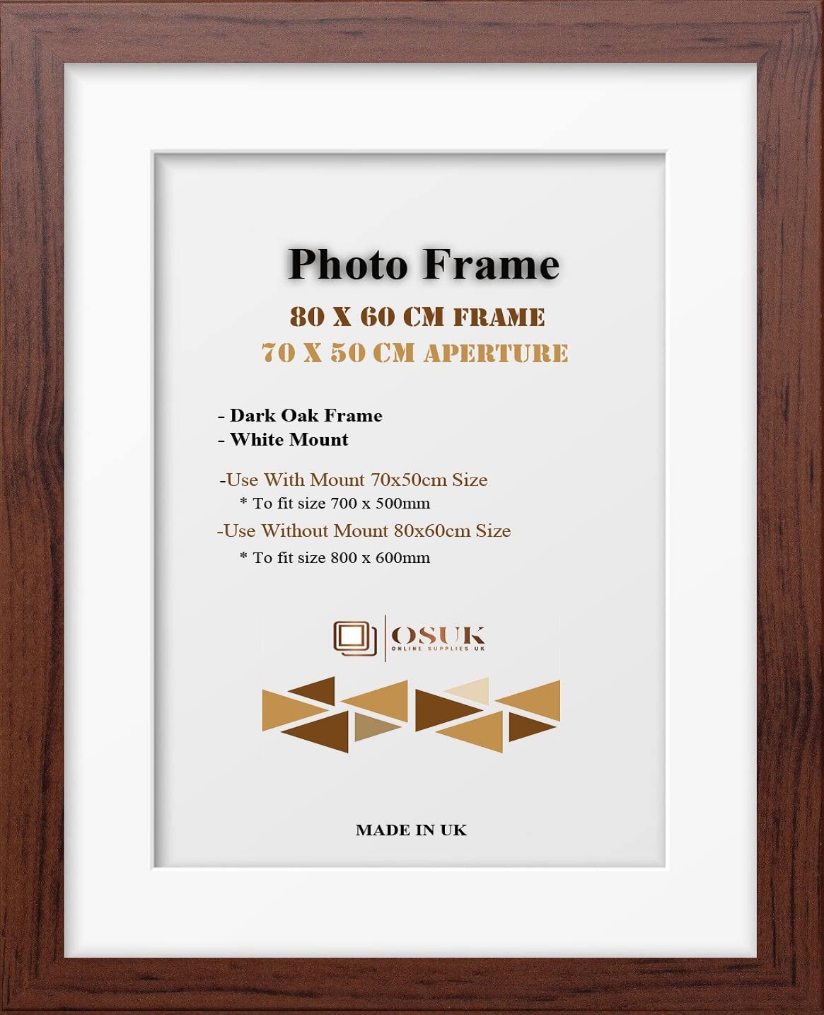 Frame Eazy OSUK Dark Oak 80x60 cm With 70x50 Mount Modern Photo White - Clear Perspex Front & Wall Mounting Poster 800 x 600mm 700 500mm (Dark Oak)
