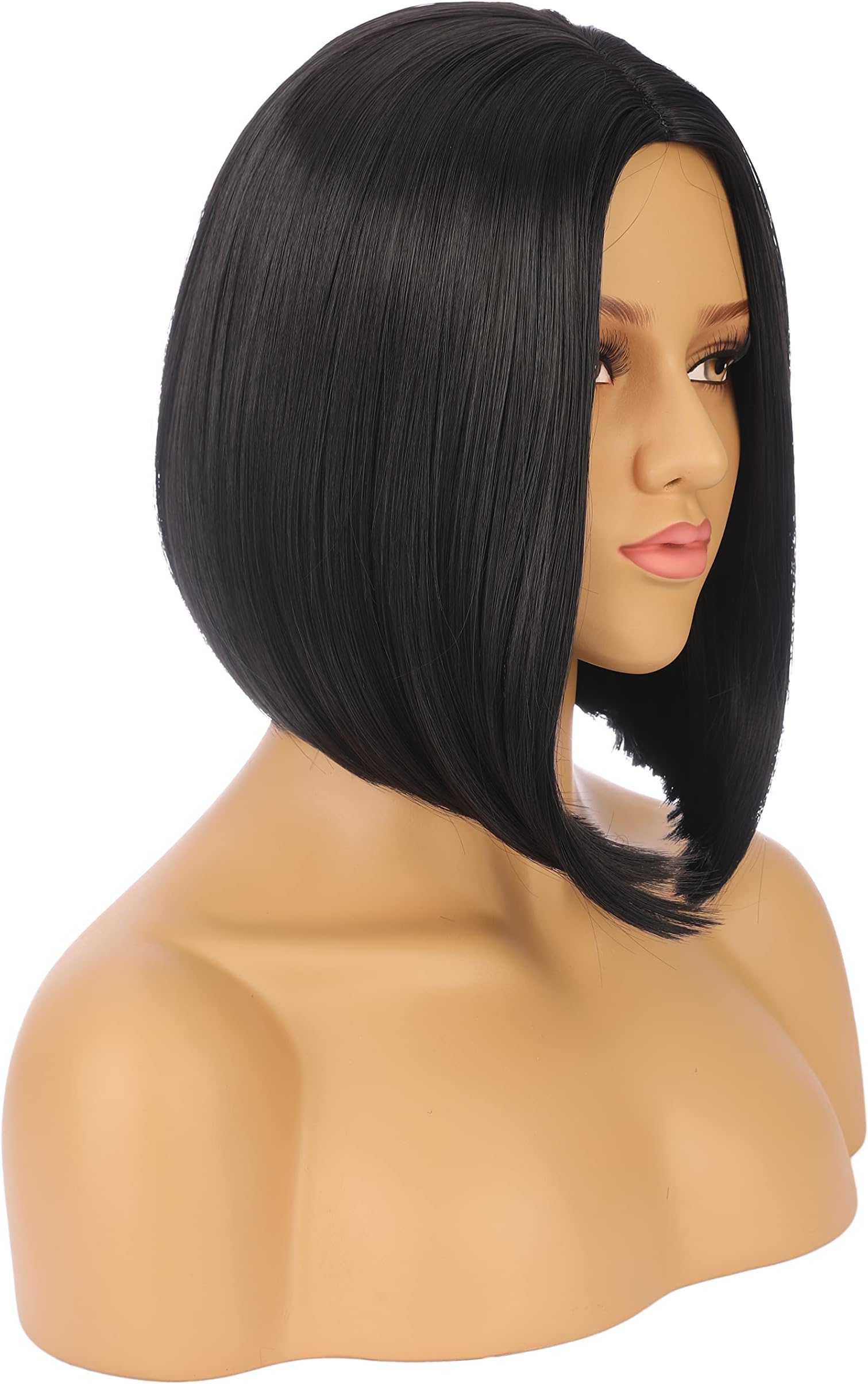 eNilecor Black Wigs, Short Bob Wig for Black Women Hair Replacement Wigs, Straight Middle Part Colorful Wigs Natural Pastel Heat Resistant Synthetic Wigs for Cosplay Custom Daily Party
