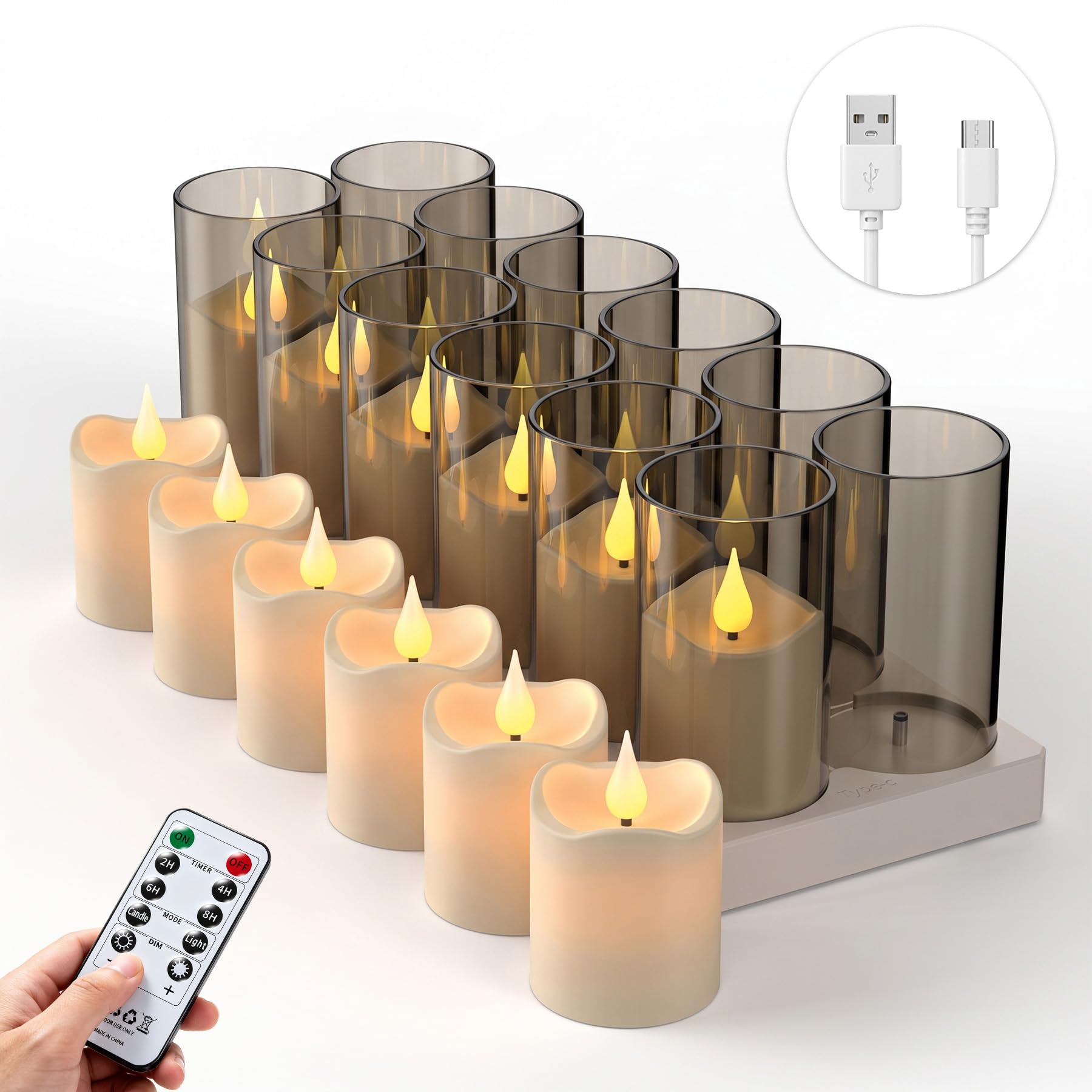Forever Speed LED Teelichter Wiederaufladbar mit Timer Charge Station, 12er Rechargeable LED Tealights Elektrische Kerzen Flackernd avec télécommande pour salle de fête Salon Halloween Noël Déco