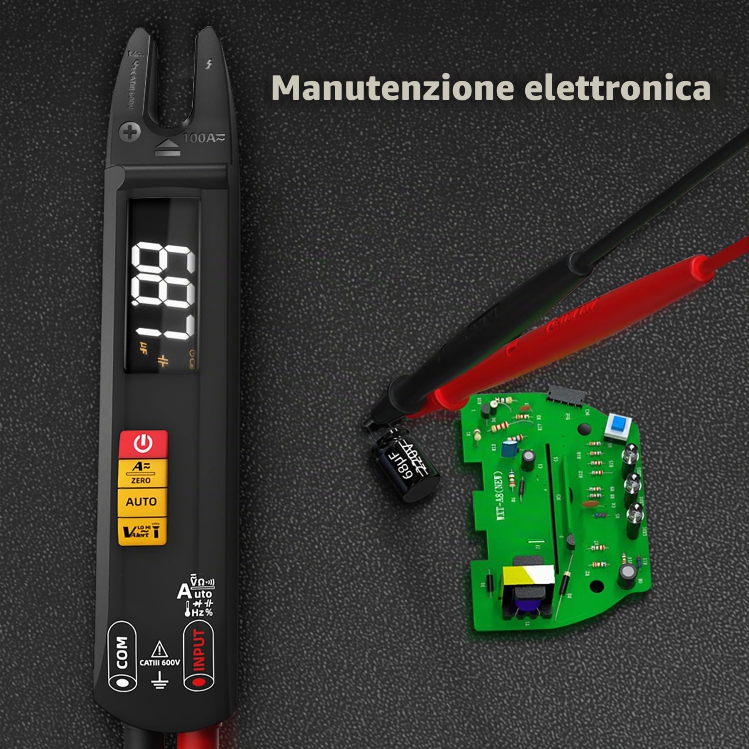 BSIDE U1 Multimetro Digitale Intelligente Pinza Amperometrica Aperta DC AC 6000 Conteggi, Mini e Ricaricabile, Tester Automatico di Tensione Corrente Ohm Continuità, Tester Capacità Diodo Hz NCV