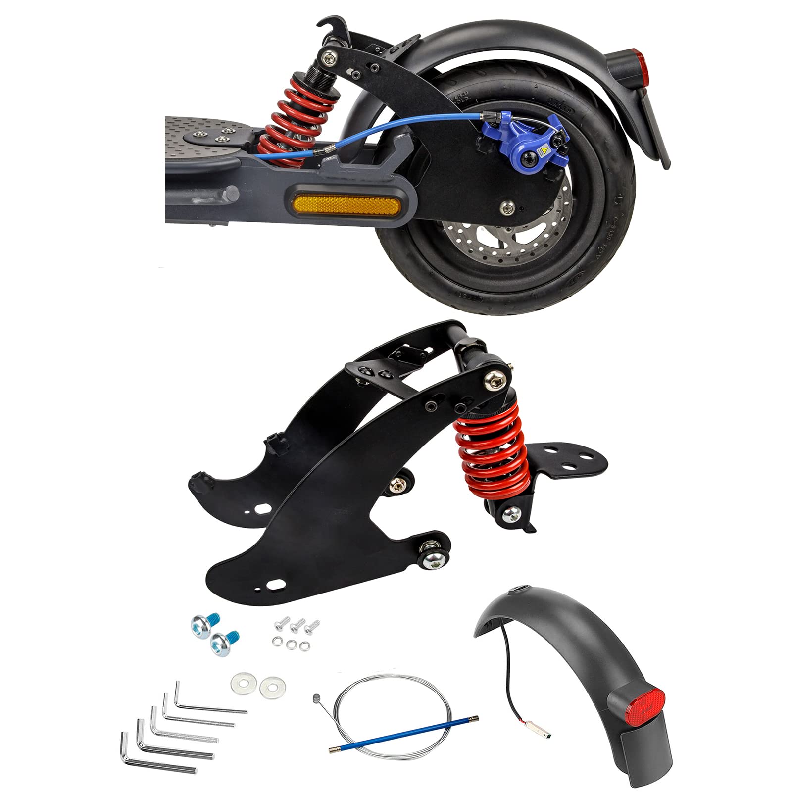 Fututech Rear Suspension Shock Absorber Kit for Xiaomi Mi 3 Fork Brake Light Driving Mudguard Accessory Electric Scooter Spare Part (Red)