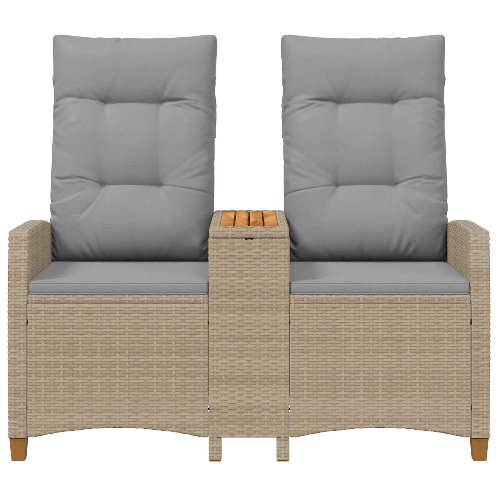 Liegebank mit Tisch Beige Hellgrau 126 x 65 x 112 cm Gartenbank Balkonbank Terrassenbank mit Verstellbarer Rückenlehne und integriertem Tisch für Entspannung im Outdoor-Bereich