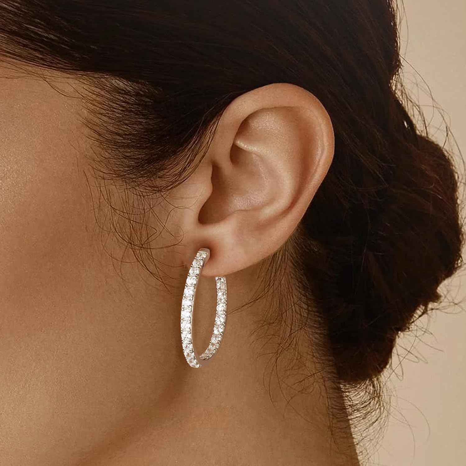 Yellow Gold Plated/925 Sterling Silver Sparkle Cubic Zirconia Hoop Earrings for Women fit Sensitive Ears 14mm/20mm/26mm Huggie/Medium/Large Hoops(with Gift Box)