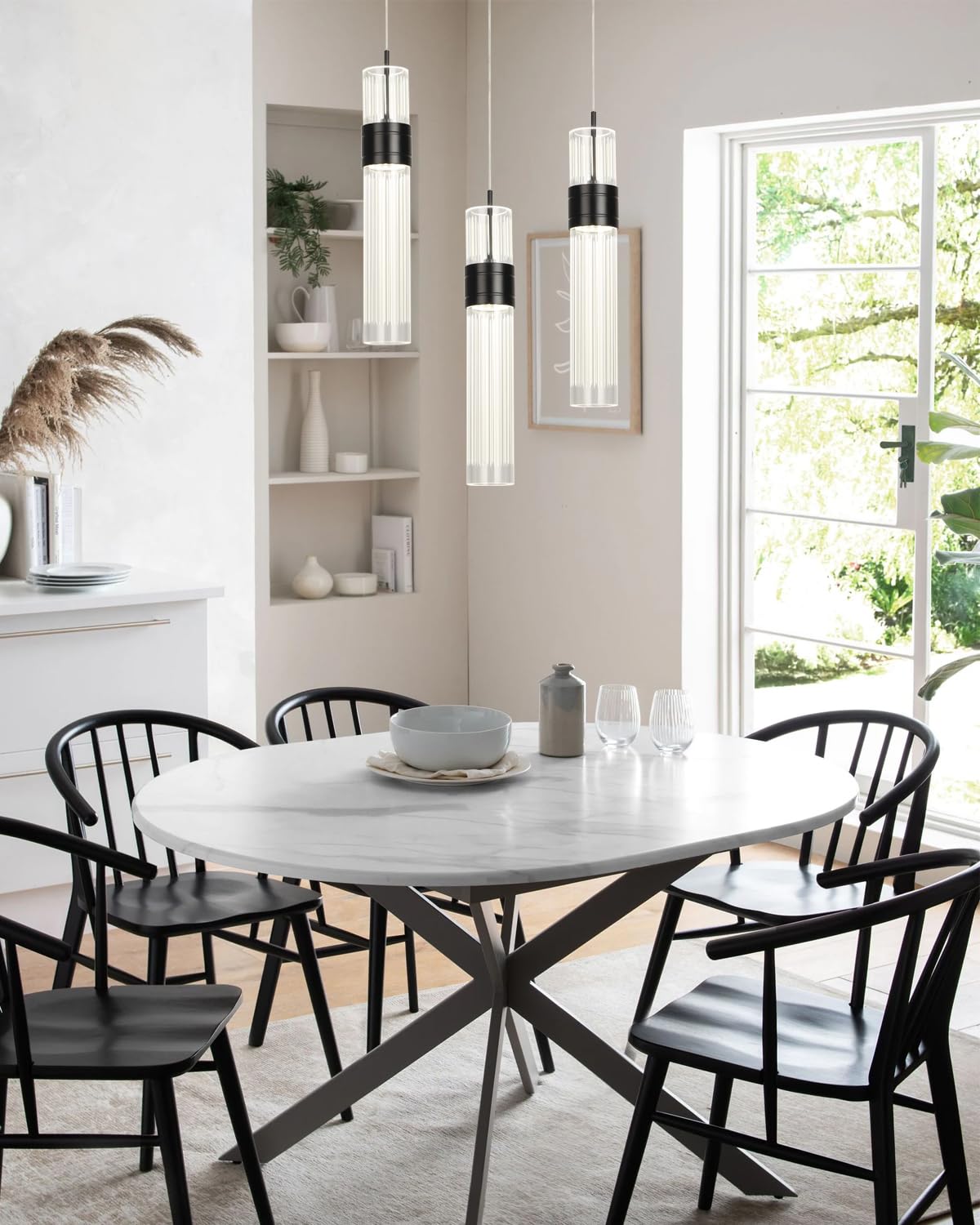 TUOPU Pendant Lights for Kitchen Island Farmhouse Black Pendant Lighting Fixtures Integrated LED Adjustable Cord Hanging Lighting Fixtures for Bar,Dining Room,Bedroom, Hallwayï¼ˆ1 Packï¼‰