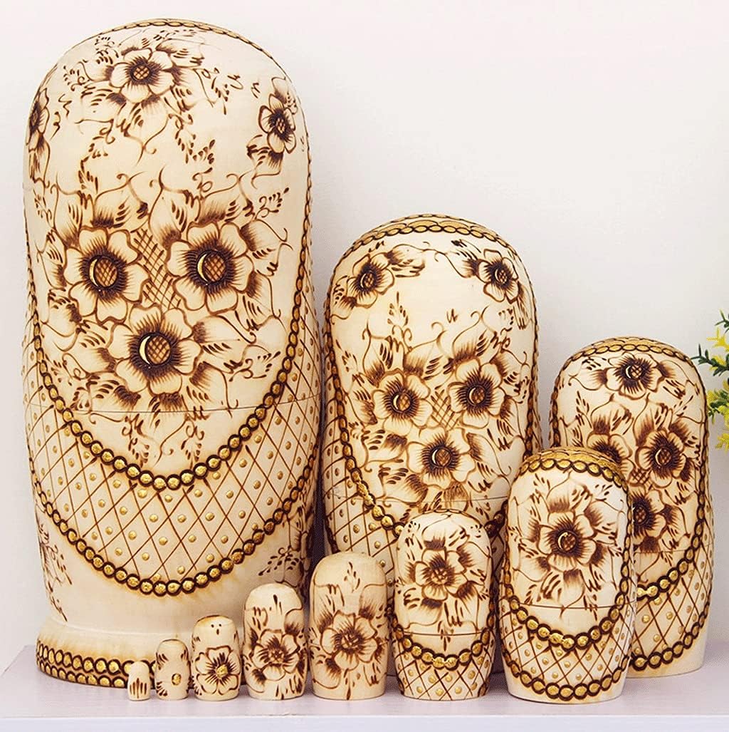 Nesting Dolls Russian Nesting Dolls 10pcs Set Wood Doll Traditional Matryoshka Nesting Doll Souvenir Educational Toy Creative Birthday Gift Matryoshka (Color : Gold)