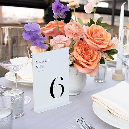 Miniatura 6 de JINMURY Números de mesa de boda de acrílico del 1 al 15 con soportes, paquete de 15 letreros acrílicos de 5 x 7 pulgadas y soportes de mesa de