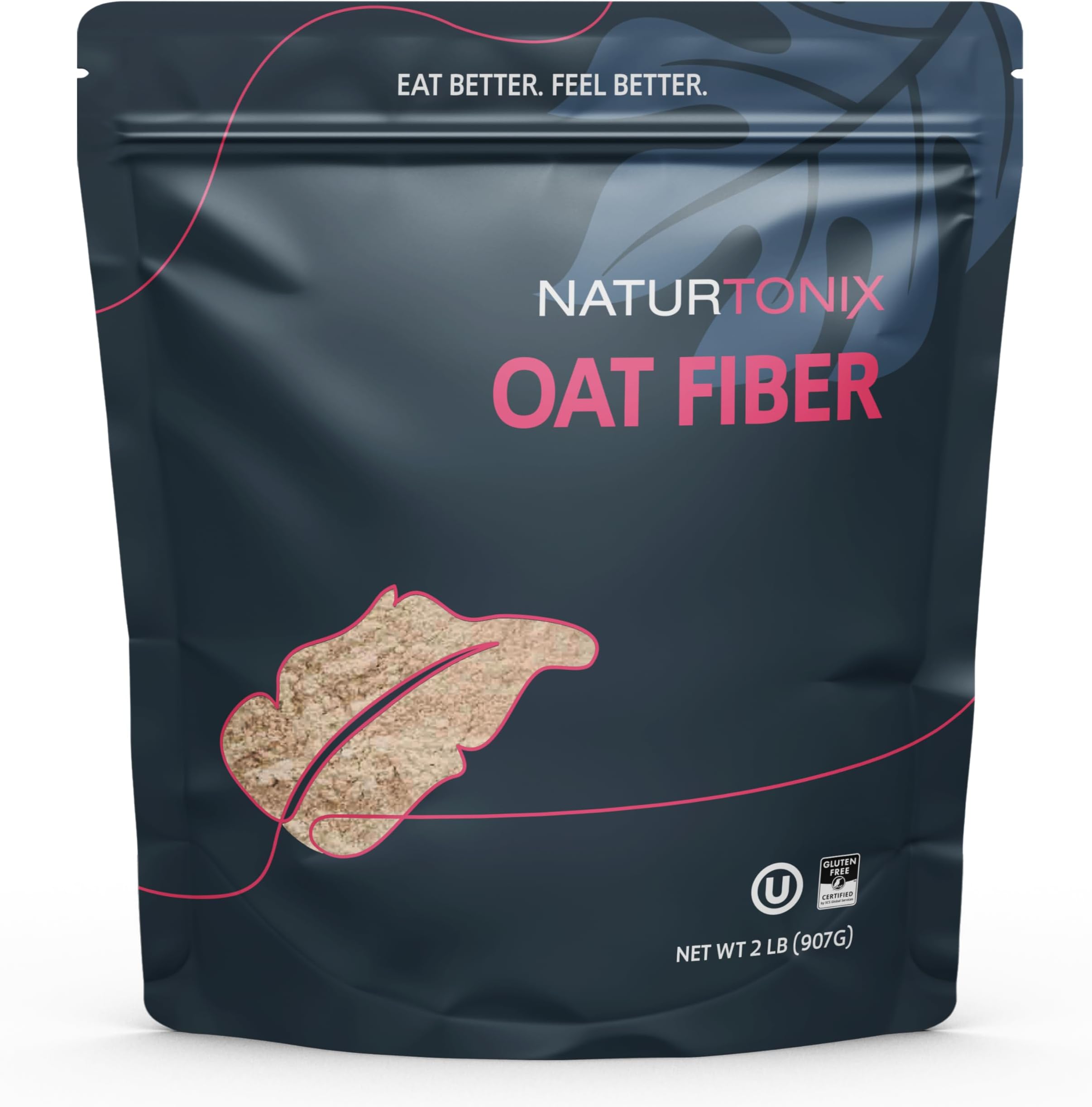 Naturtonix Premium Oat Fiber, Pure White, Low Carb Flour Alternative, Non-GMO Vegan & Gluten Free, Kosher, Great for Breads & Smoothies, 2 Pound