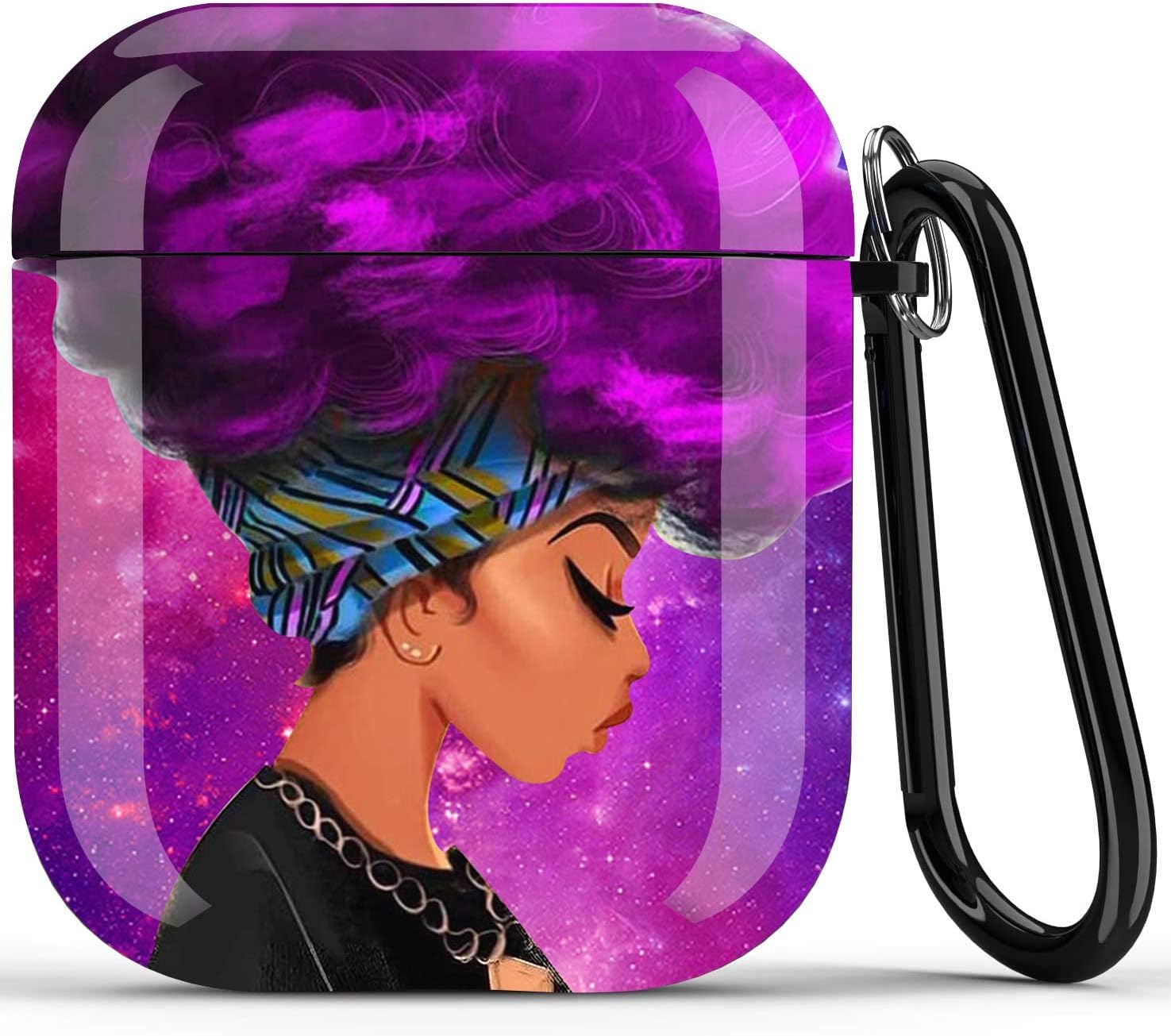 African American Girl Airpods Case - Wonjury Airpod Skin Protective Hard Case Cover Portable & Shockproof Women with Keychain for Apple Airpods 2/1 Charging Case (Purple Hair Girl)