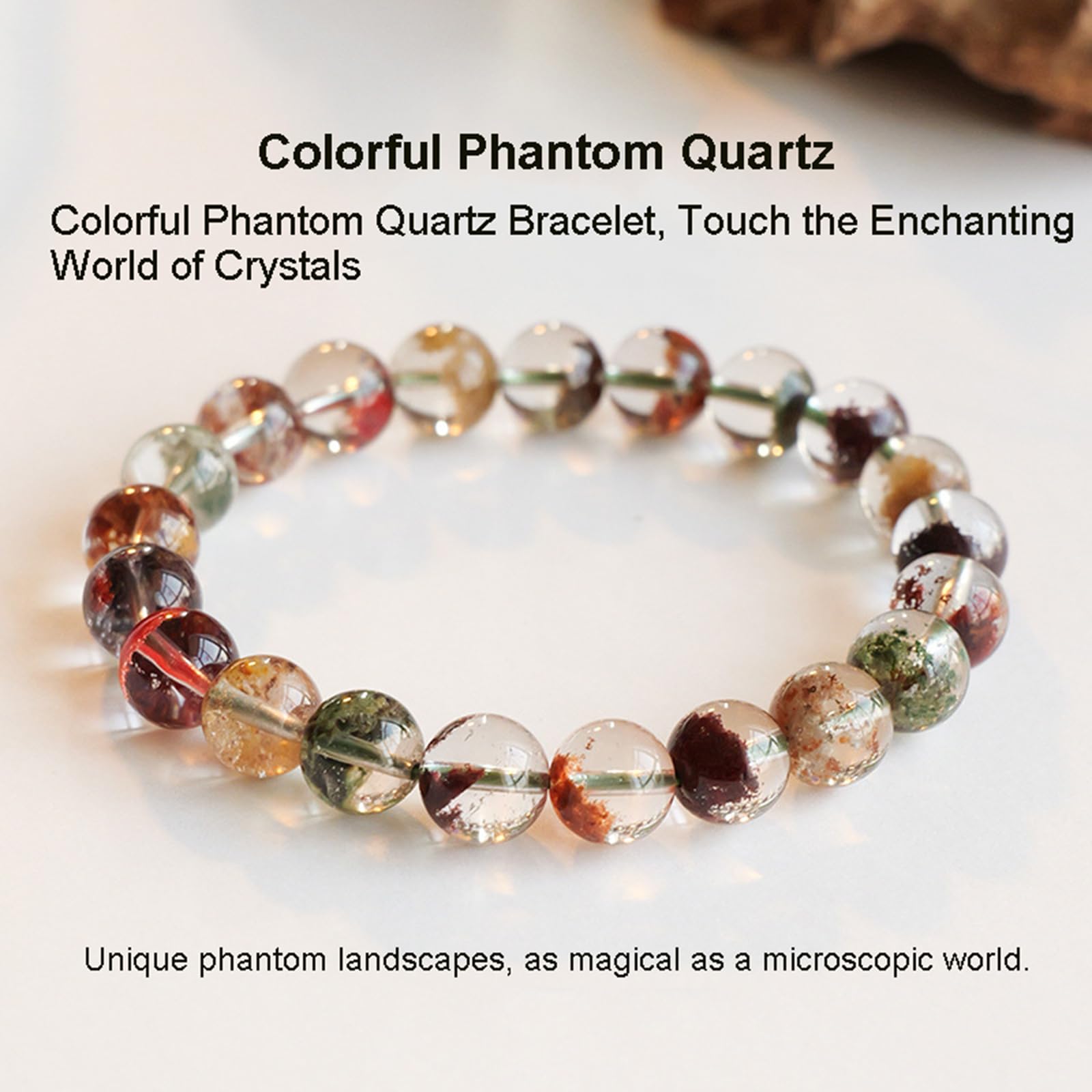 Armband aus Naturkristallen | Phantomquarz-Armband der Vier Jahreszeiten | Handgefertigte Energiequarz-Perle | Vintage-Schmuck für Damen und Herren,7~8mm