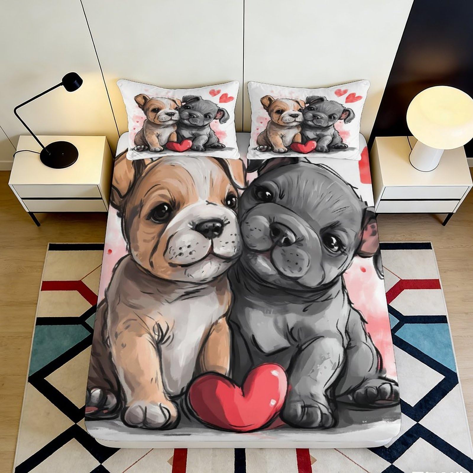 Jwndfkpvxzgl Style-5 3D Printed Cute Puppy Fitted Sheet Microfiber Soft Anti-Slip Dog Lovers Bed Cover Bedroom Dorm Room Mattress Protection Decor 90X200x25cm