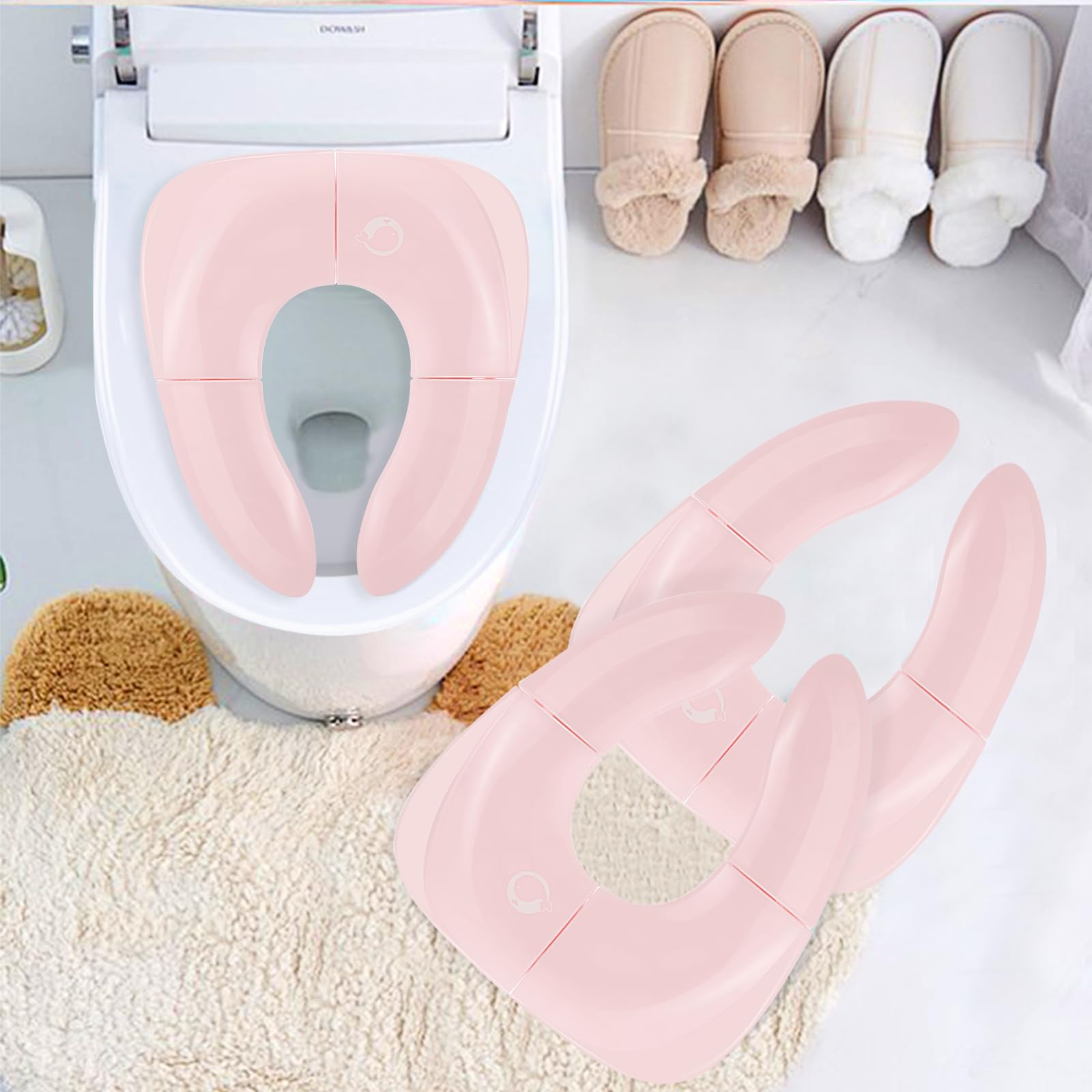 Siège De Toilette Pliable Pour Enfants - Réducteur Portable Antidérapant - Rose Dauphin