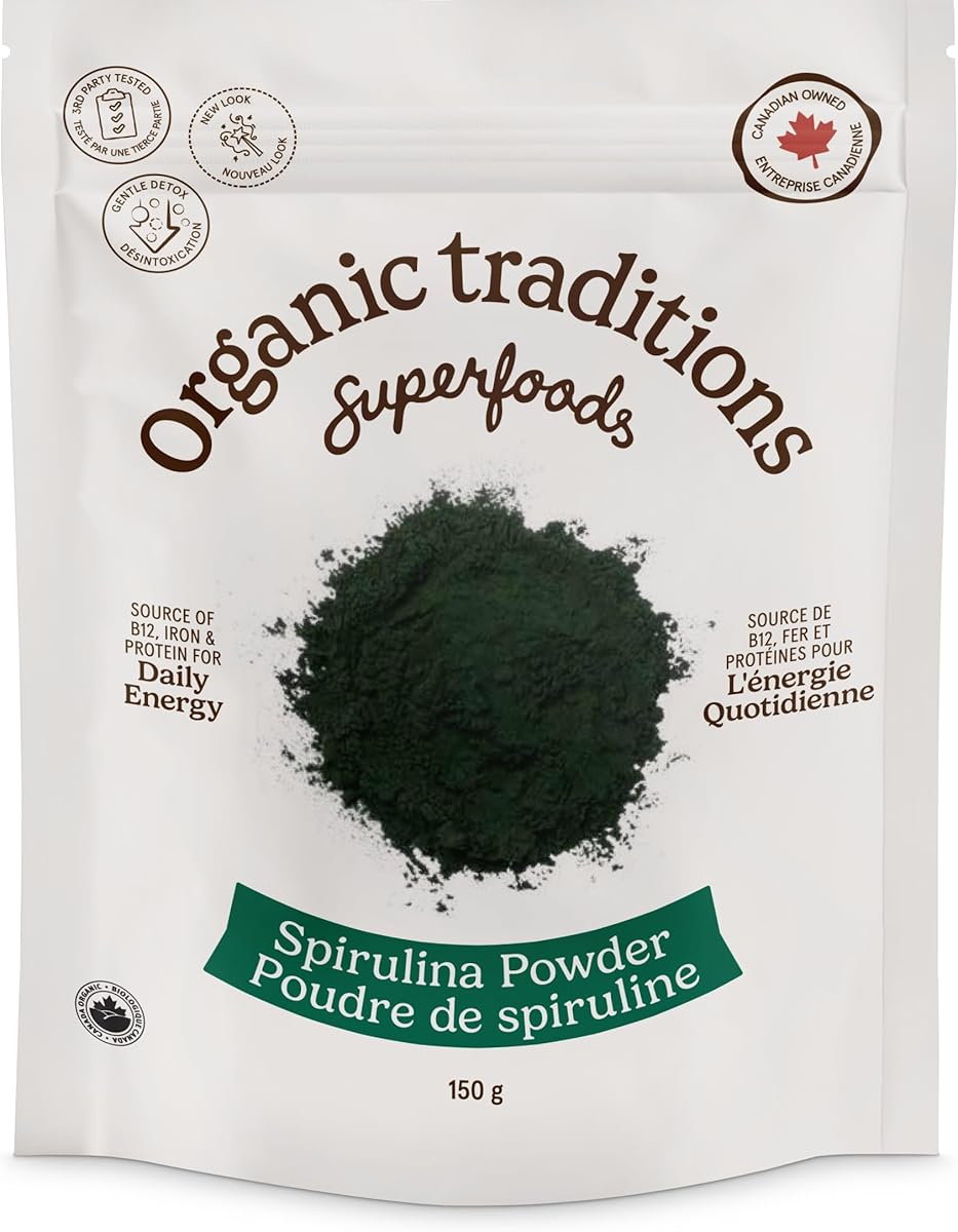 Organic Traditions Spirulina Powder Organic, Plant-Based Green Superfood for Smoothies, Rich Algae Powder for Energy Support, Easy Mixing Spirulina for Daily Wellness Routines, 150g / 5.3oz Bag