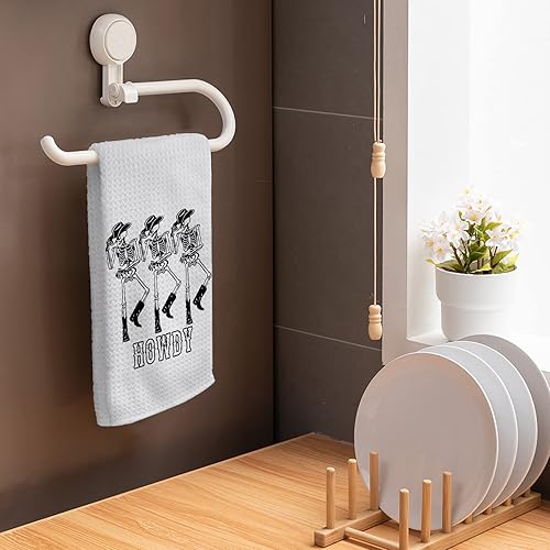 Miniatura 2 de HIWX Toallas de mano de Halloween, toallas de cocina de Halloween, diseño de esqueleto Howdy Preppy de Halloween, toallas de cocina decorativas de