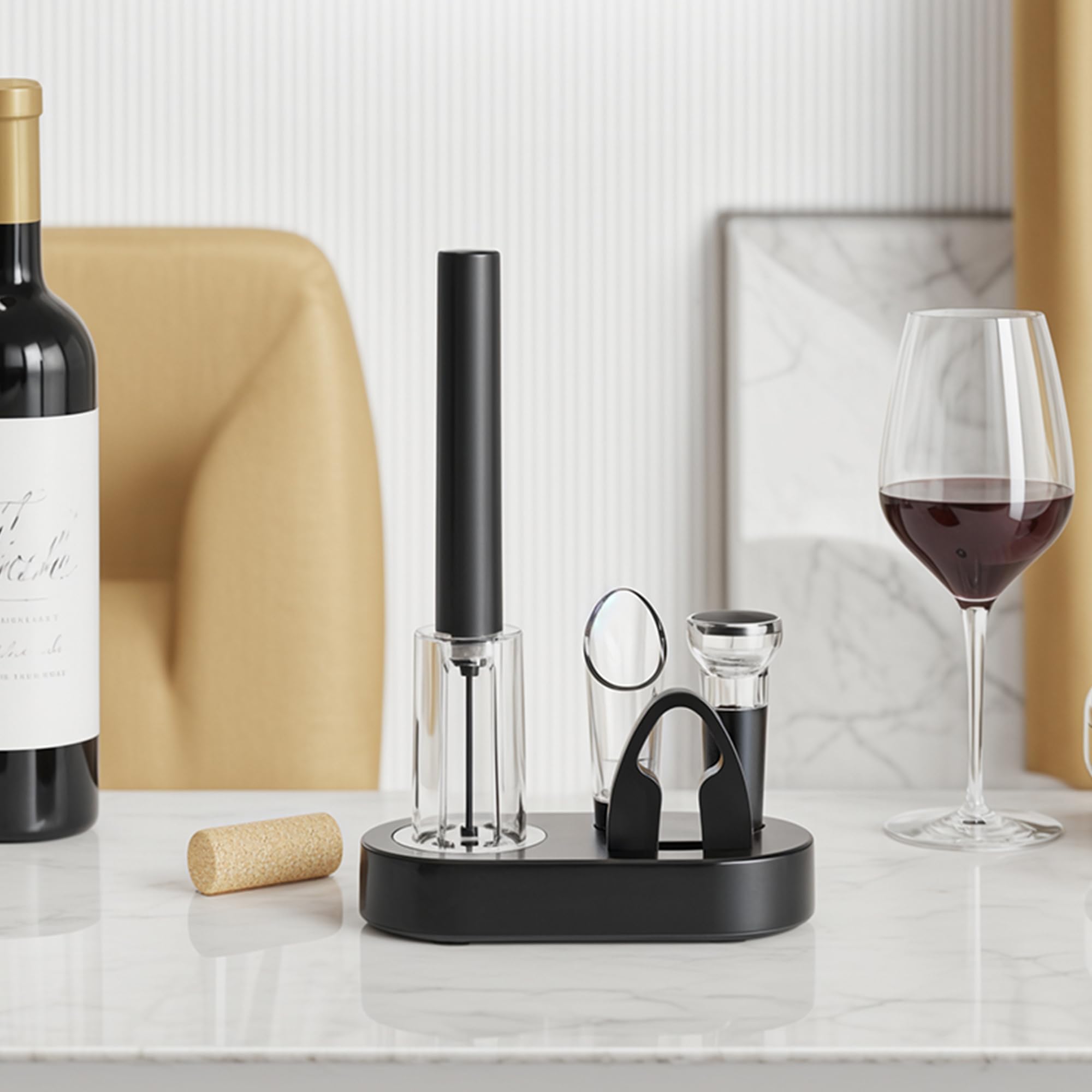 Set de Sacacorchos de Aire a Presión, Incluye Corta Cápsulas, Bomba Vacio Tapon, Vertedor y Base, Abridor de Vino Profesional Funcional, Regalo Ideal para los Amantes del Vino Navidad