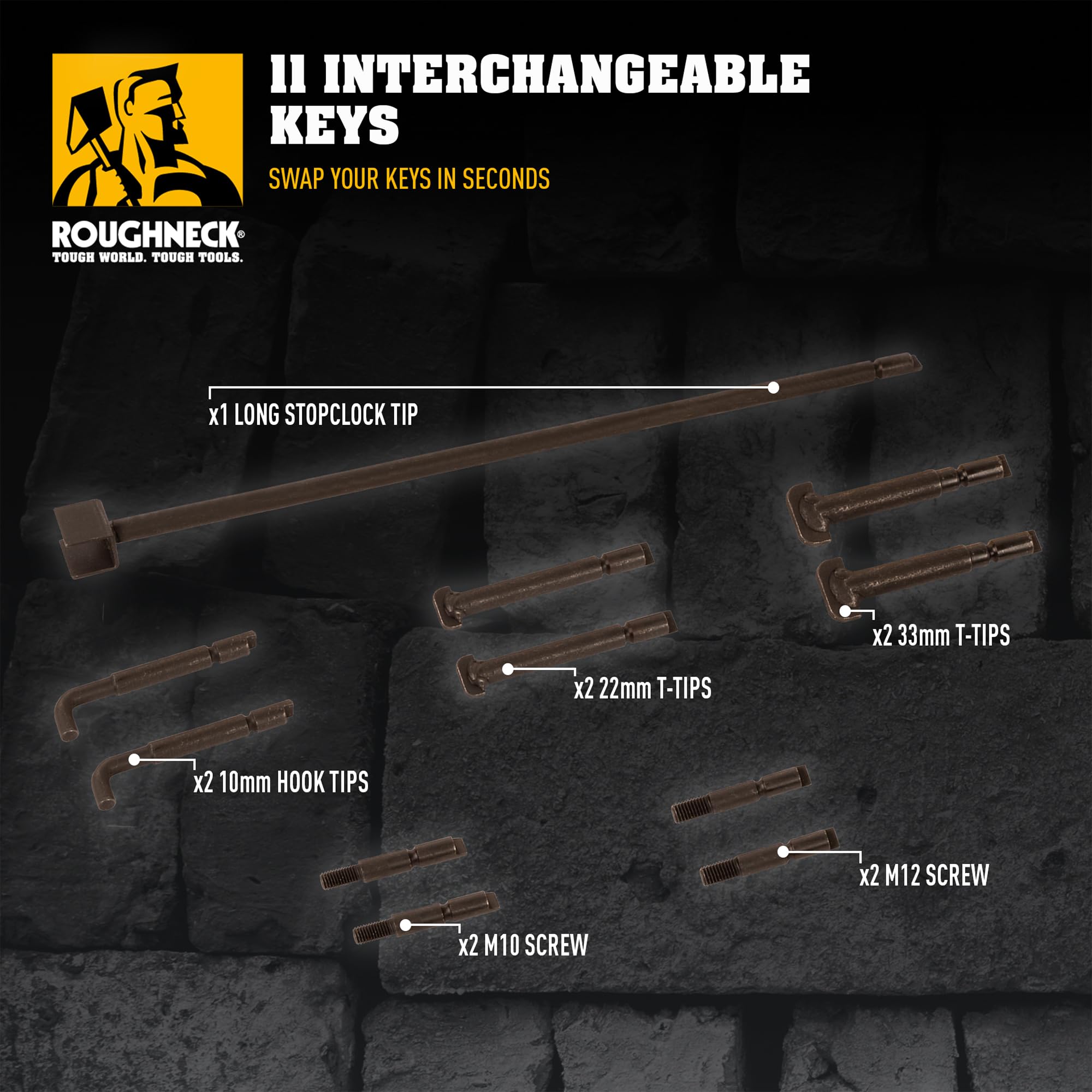 Roughneck® Lot de 13 clés universelles pour trou d'homme : 2 poignées, 11 clés (6 types) et étui de transport