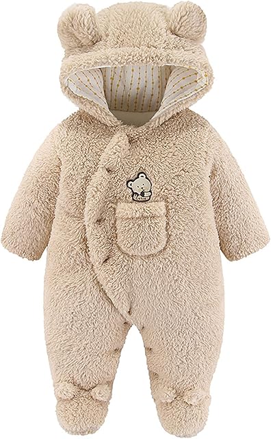 ROSEBEAR Baby Girls Boys Newborn Jumpsuit Romper Hooded Coats Thicken Winter Outwear Snowsuit Onesies Warm Pajamas