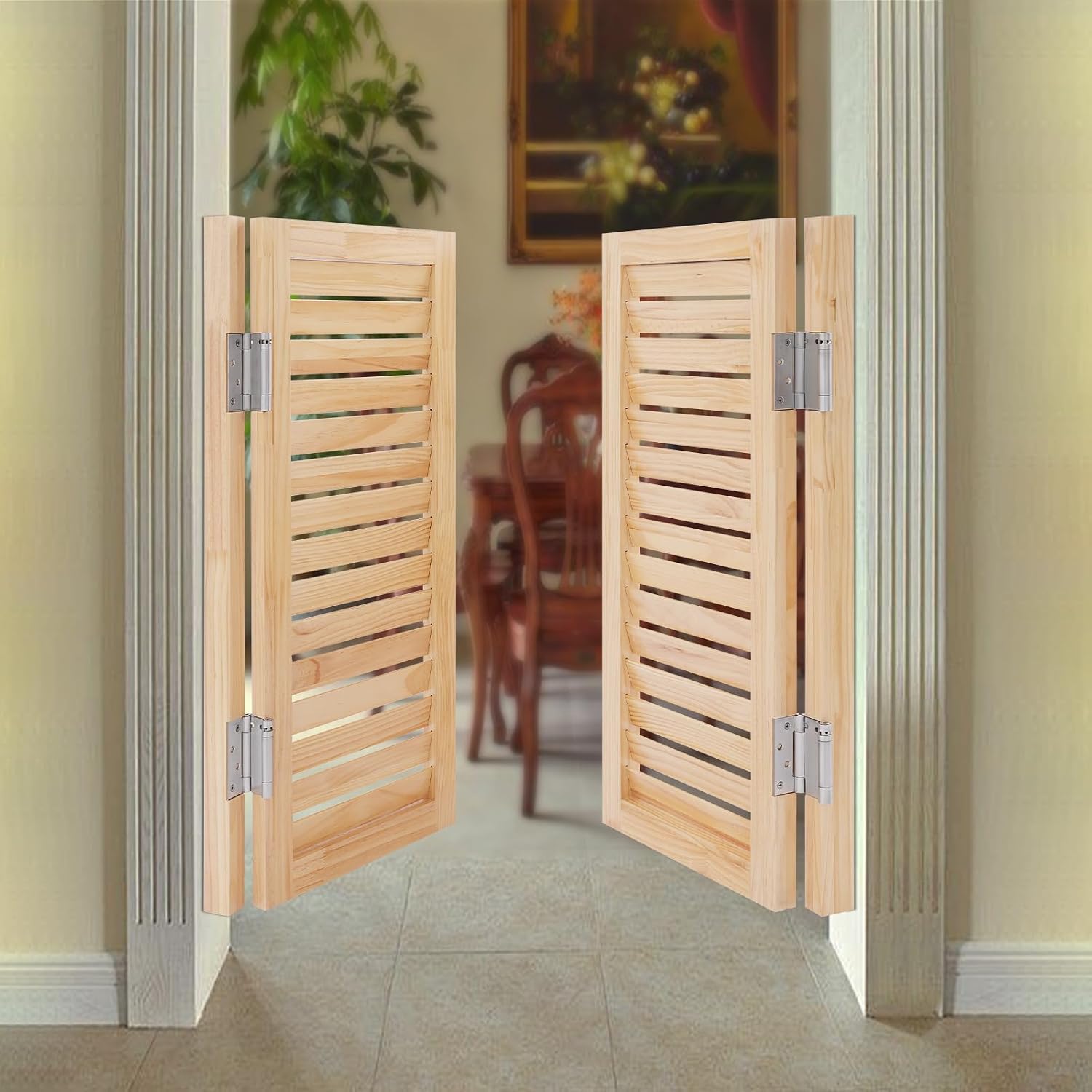Saloon Swinging Doors, 36" W x 36" H Solid Wood Double Swing Doors - Cafe Doors with Hardware for Kitchen, Bar & Pub Entrances, Wood Color