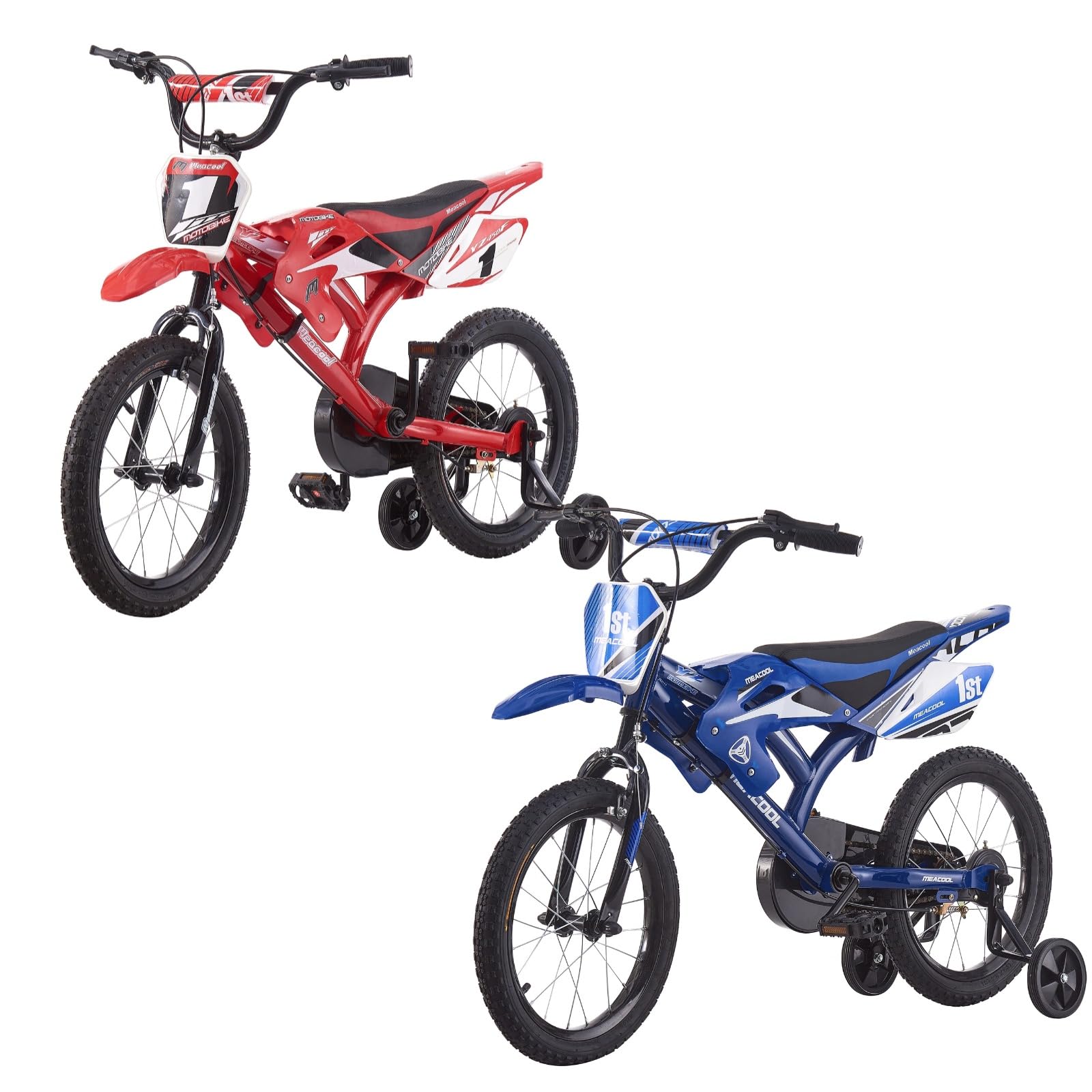LSBIKE 16" 18'' Kids Bike Moto Bicycle Motocross Motorcycle Bike With Removable Stabilisers Wheels for Ages 3-9 Years Old Boys Girls (16in Red)