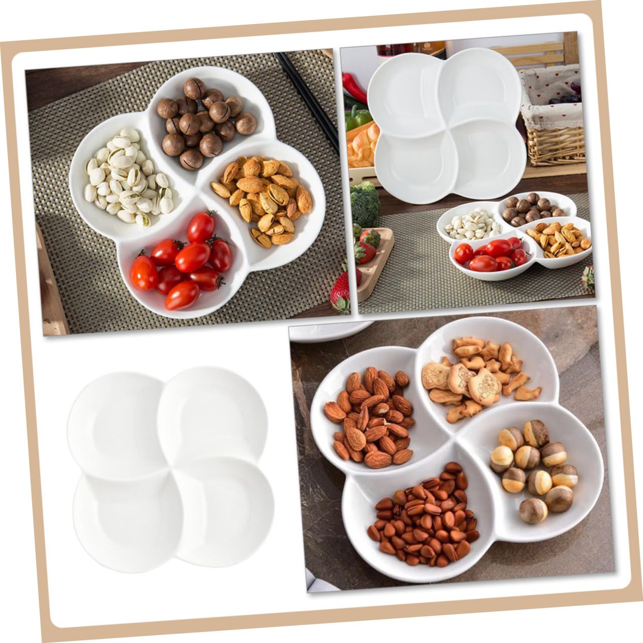 Assiette à Compartiments en Céramique 4 Compartiments Blanc