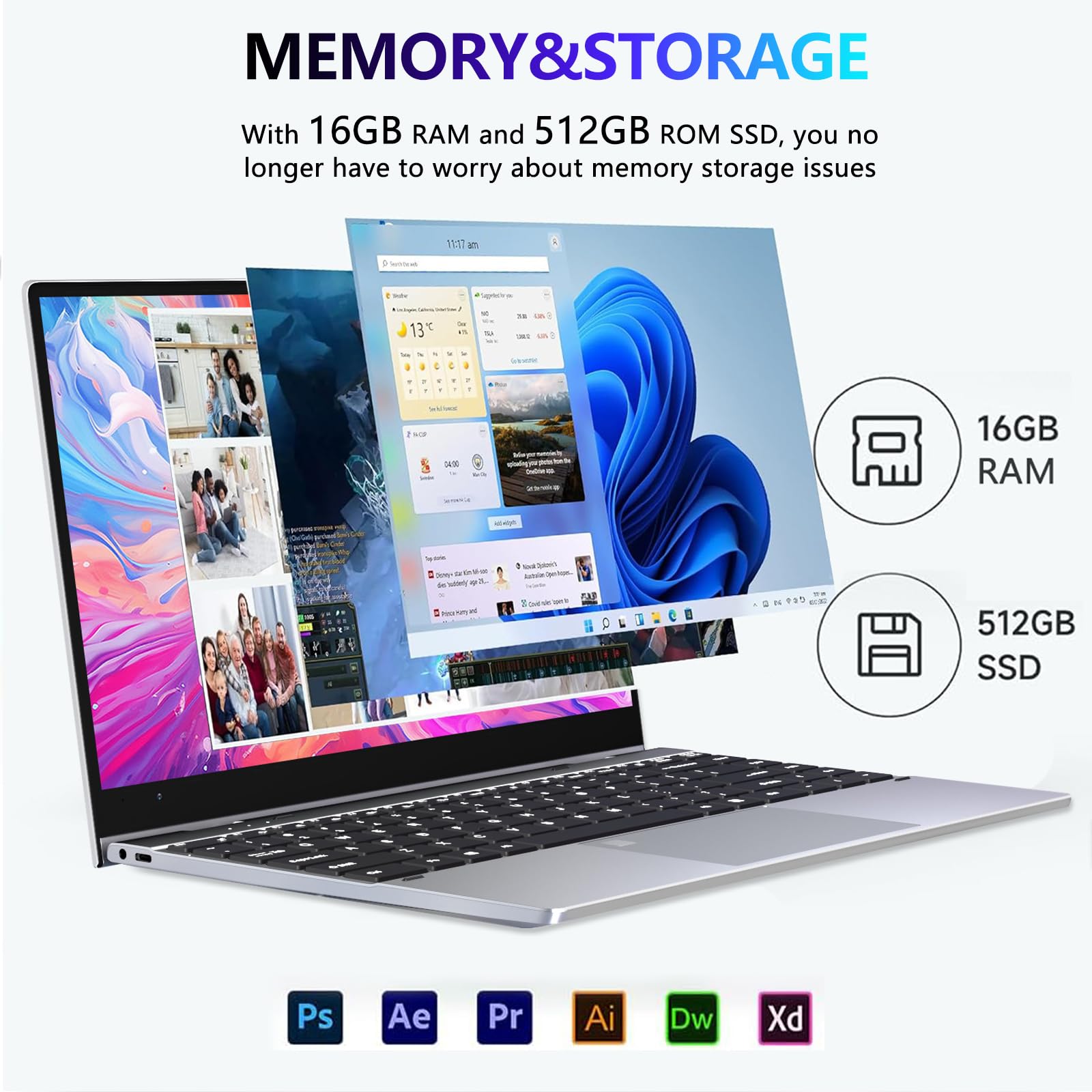 14,1" Ordinateur Portable 2 en 1, Windows 11 PC Portable 16 Go LPDDR4 512 Go SSD, PC Portable N100 CPU, Laptop avec Clavier Rétroéclairé Déverrouillage Empreinte, 360°Flip IPS Tactile Écran 1080P