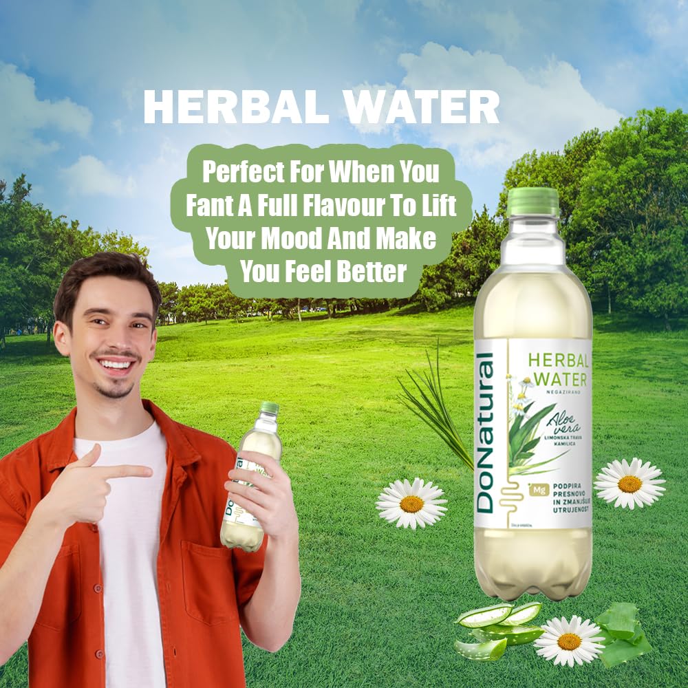Paquete de 12 DoNatural Agua Herbal de Aloe Vera – Hierba de limón y manzanilla, 500 ml – Bebida baja en calorías de aloe vera con magnesio y fibra, sin edulcorantes artificiales