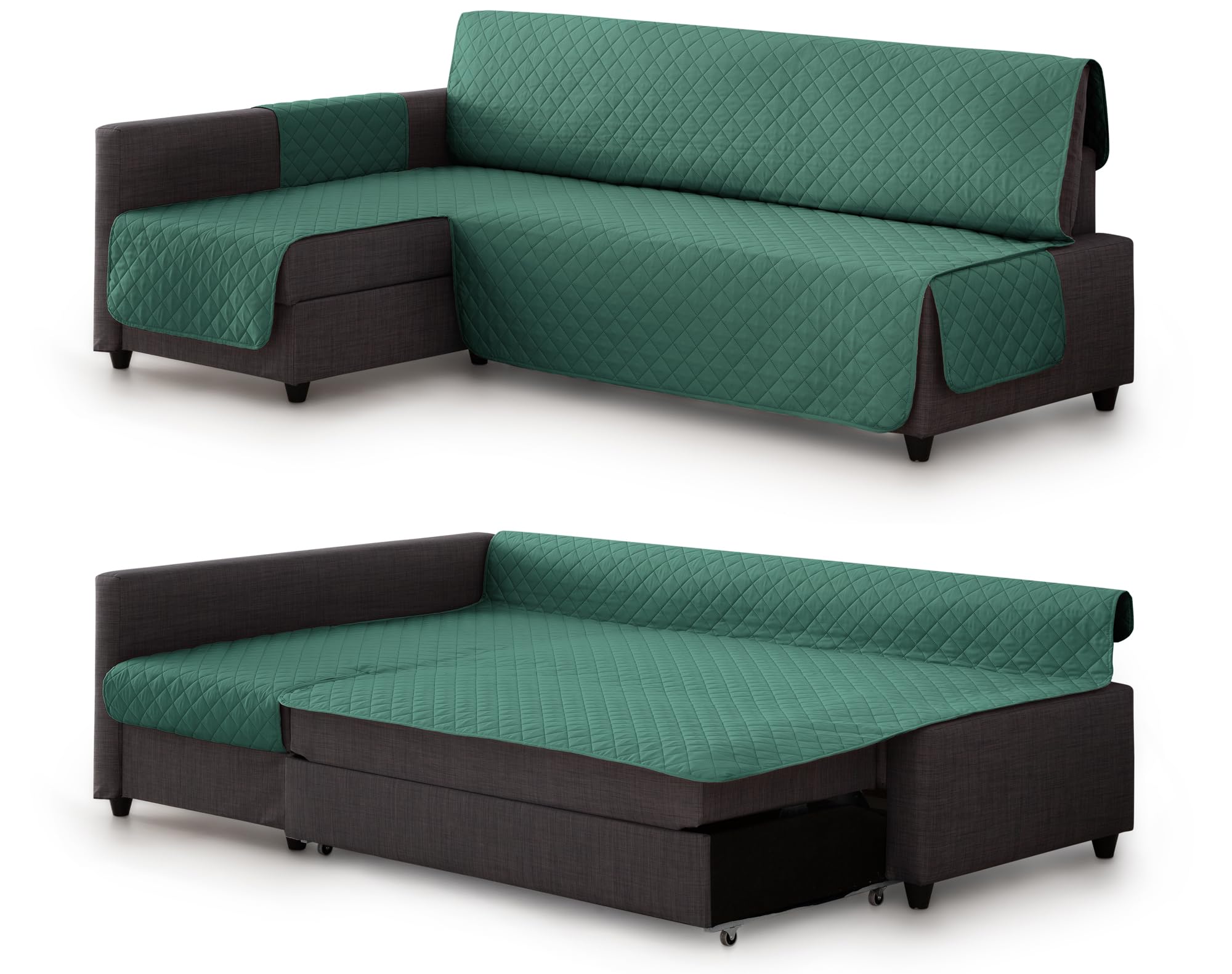 Milica Funda Acolchada Compatible con Sofa Cama Esquinero Friheten de IKEA | Protector Lavable y Elegante | Válido para Chaise Longue Izquierda o Derecha | Fabricado en España | Color: Verde