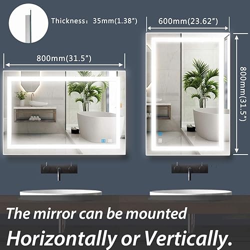 Miniatura 4 de DIDIDADA Espejo de baño con luces LED de 32 x 24 pulgadas para baño, montado en la pared, espejo de tocador iluminado vertical, horizontal,