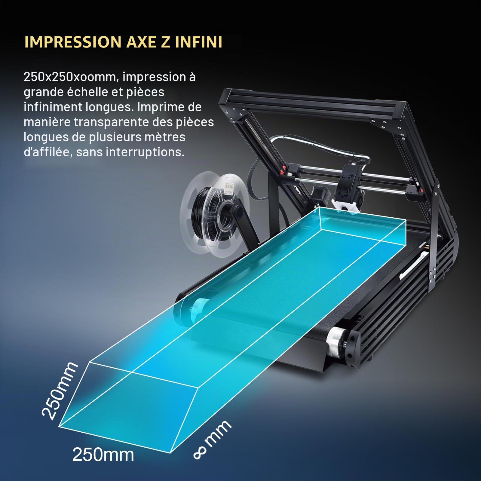 IdeaFormer Imprimante 3D IR3 V2 avec convoyeur, 250×250×∞mm Ceinture Infini Z Métal Machines à écrire 3D Longue, Empilage et Grand Modèle, Max 400mm/s
