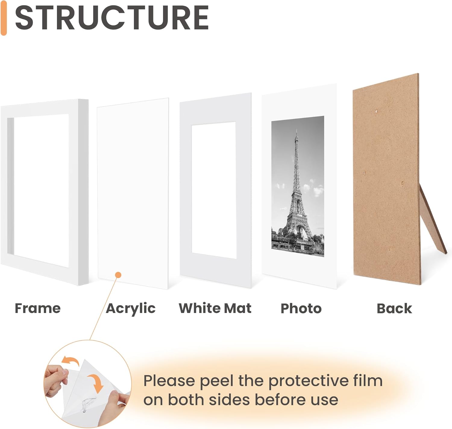 upsimples 5x7 Picture Frame Set of 10, Display Pictures 4x6 with Mat or 5x7 Without, Multi Photo Frames Collage for Wall or Tabletop Display, White - Image 4