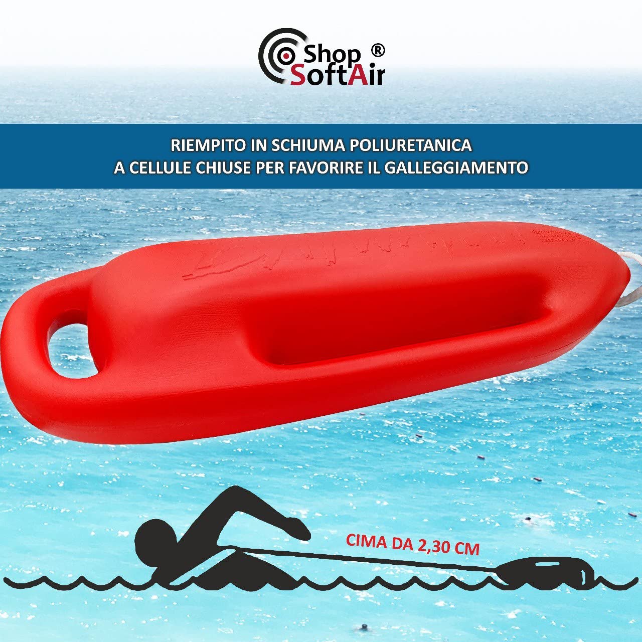 Baywatch - Salvador profesional de boya para salvar y salvar - Rojo Top incluido de 2,30 metros
