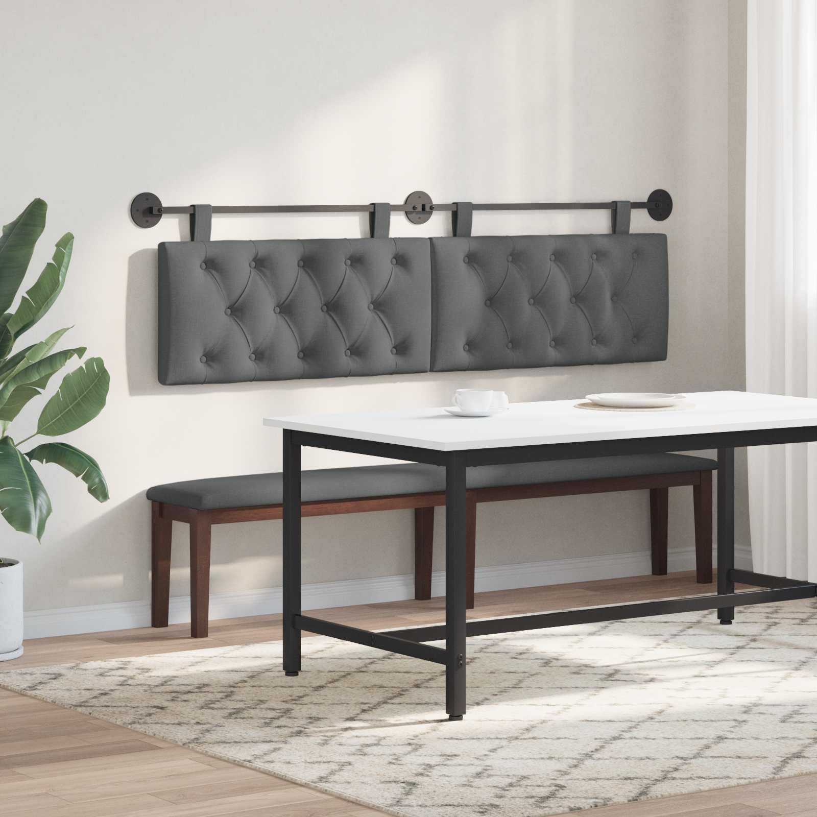 Cabecero colgante de tela gris oscuro con relleno de espuma 170 x 55 x 7 cm, montaje en pared, juego de 2 unidades, tapizado para dormitorio, habitación de invitados, cama doble y cama