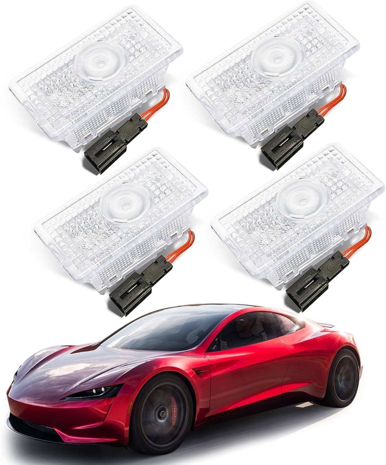 Puddle Lights Compatible with Model Y/3/X/S,2026 Upgraded 360° Rotatable OEM Style Super Bright Car Door Lights Logo Projector No Fade 3D Laser Ghost Shadow Light (4 Pack White)