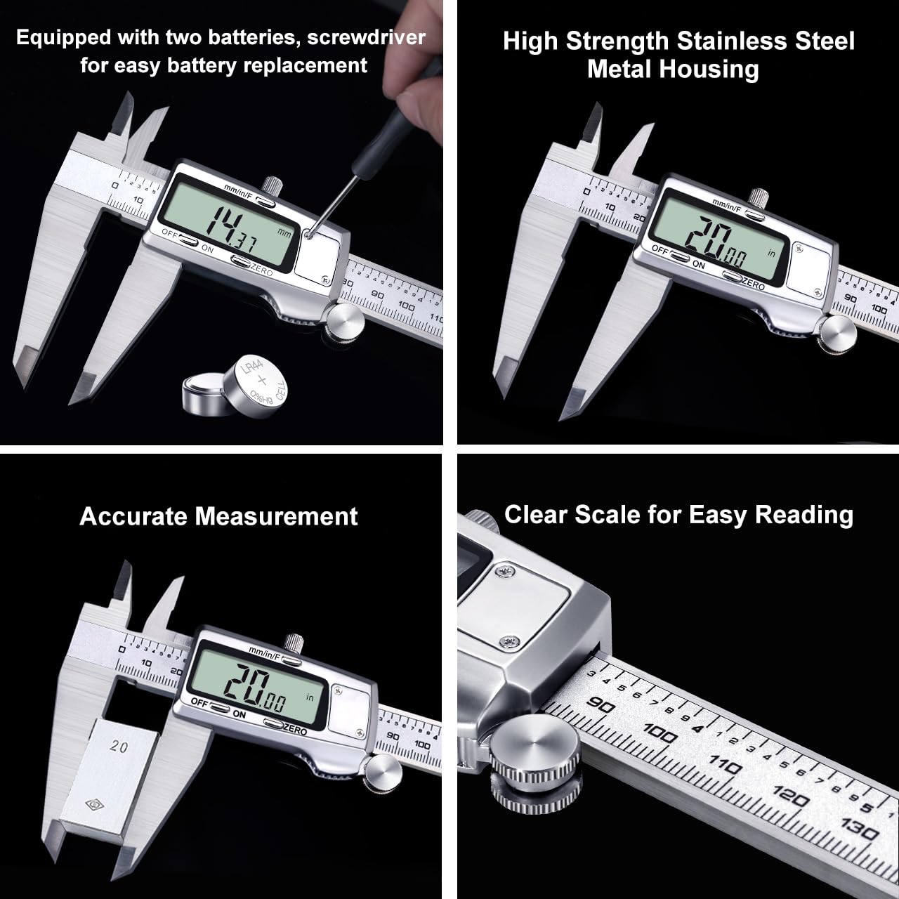 Kynup Digital Caliper 12inch, Caliper Measuring Tool, Micrometer Caliper with Full Turn Off Feature, Stainless Steel, Switch from Inch Metric Fraction (300mm)
