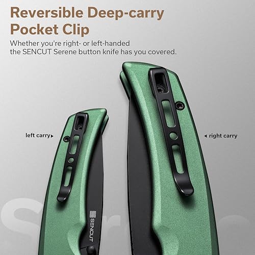 Miniatura 2 de SENCUT Navaja de bolsillo con bloqueo de botón para EDC, cuchillo plegable Serene, espárrago y abridor de aletas, mango de aluminio con hoja negra
